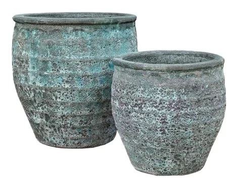 2-Piece Antique-Finish Earthenware Decorative Pot Set complete set