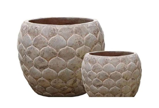2-Piece Antique-Finish Terracotta Decorative Pot Set complete set