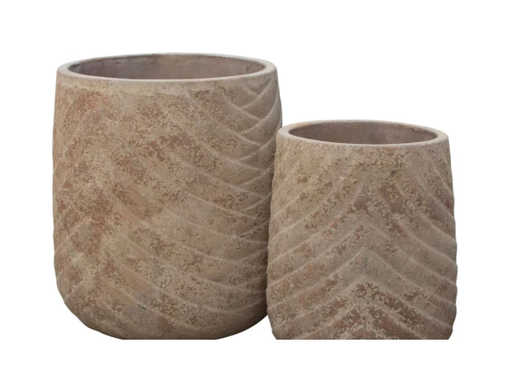 2-Piece Antique-Finish Terracotta Decorative Pot Set complete set
