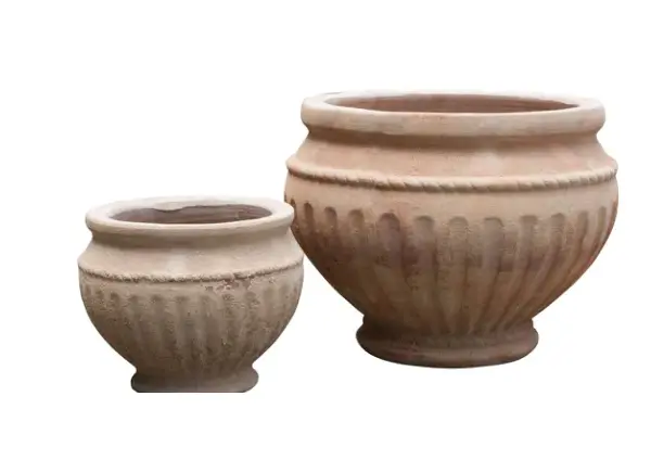 2-Piece Antique-Finish Terracotta Decorative Pot Set complete set