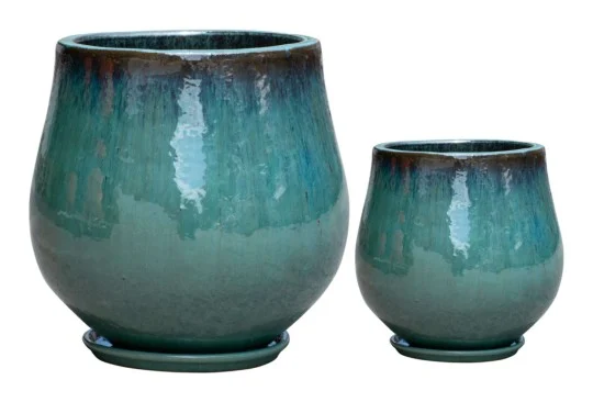 2-Piece Green Earthenware Decorative Pot Set complete set