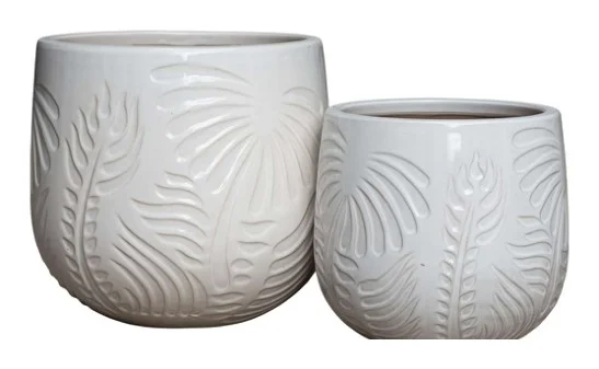 2-Piece Neutral Earthenware Decorative Pot Set complete set