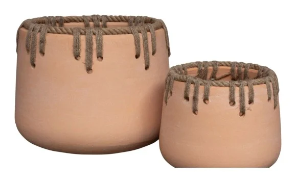 2-Piece Rope-Detail Terracotta Decorative Pot Set complete set