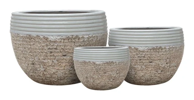 3-Piece Antique-Finish Earthenware Decorative Pot Set — Complete Set 3-Piece Antique-Finish Earthenware Decorative Pot Set complete set