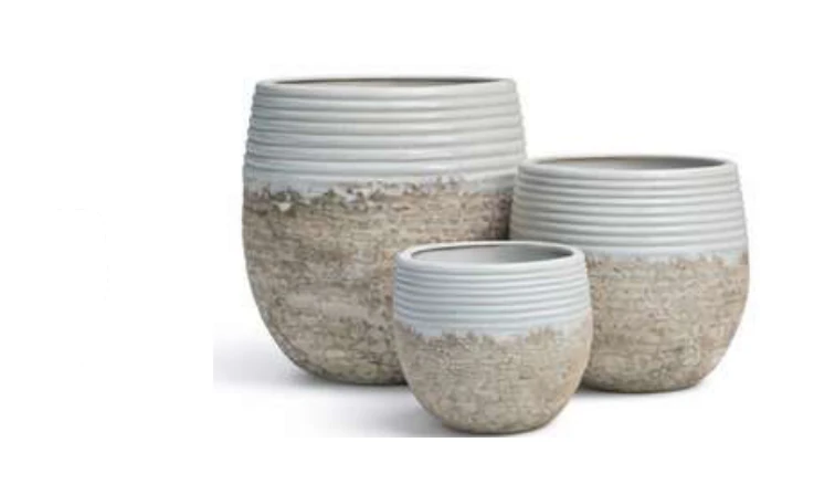 3-Piece Antique-Finish Earthenware Decorative Pot Set — Complete Set 3-Piece Antique-Finish Earthenware Decorative Pot Set complete set