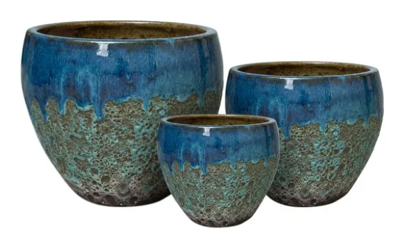 3-Piece Antique-Finish Earthenware Decorative Pot Set complete set