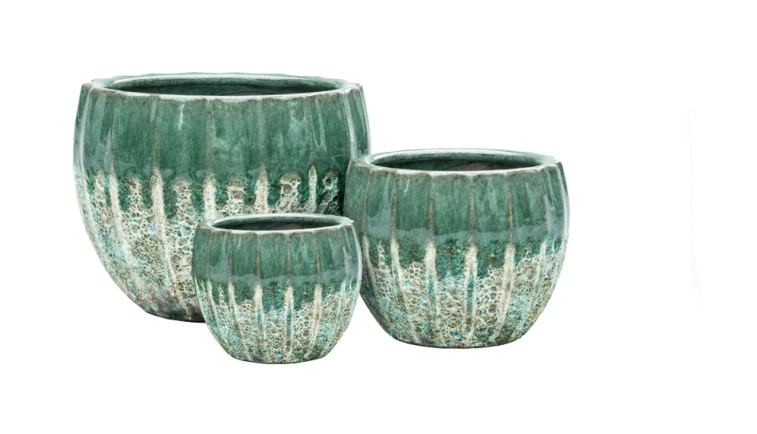 3-Piece Antique-Finish Earthenware Decorative Pot Set — Complete Set 3-Piece Antique-Finish Earthenware Decorative Pot Set complete set