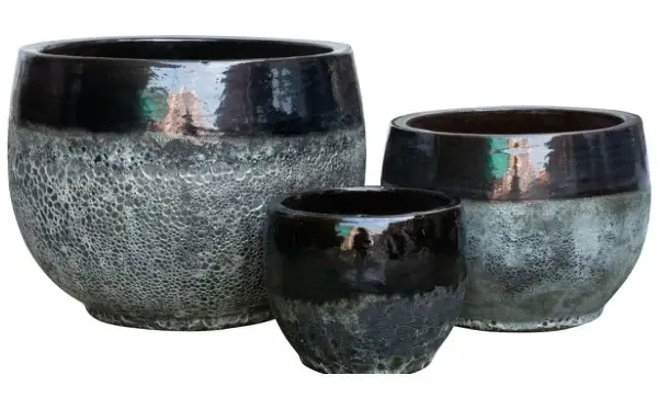 3-Piece Antique-Finish Earthenware Decorative Pot Set complete set