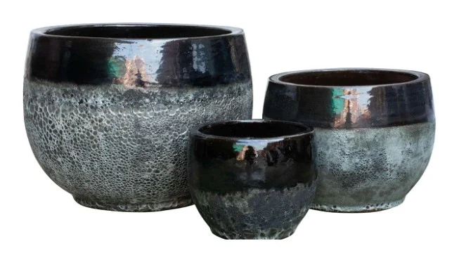 3-Piece Antique-Finish Earthenware Decorative Pot Set — Complete Set 3-Piece Antique-Finish Earthenware Decorative Pot Set complete set