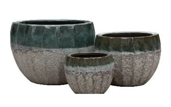 3-Piece Antique-Finish Earthenware Decorative Pot Set complete set