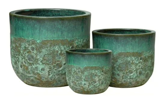 3-Piece Antique-Finish Earthenware Decorative Pot Set complete set