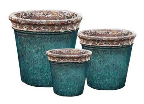 3-Piece Antique-Finish Earthenware Decorative Pot Set complete set