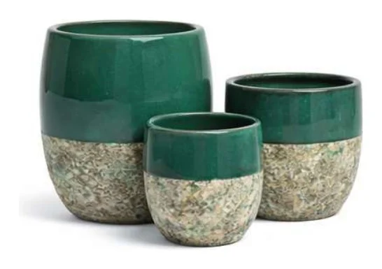 3-Piece Antique-Finish Earthenware Decorative Pot Set complete set