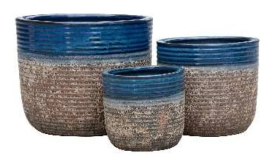 3-Piece Antique-Finish Earthenware Decorative Pot Set complete set