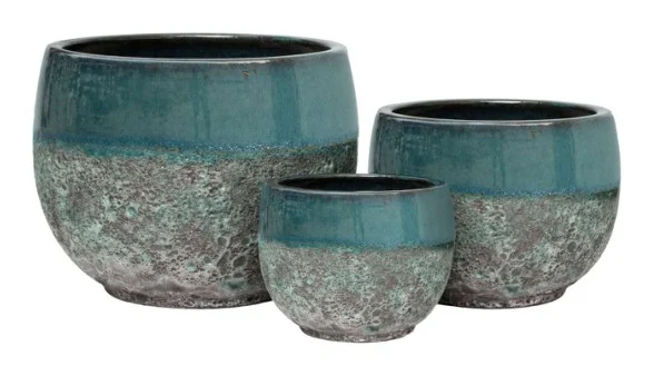 3-Piece Antique-Finish Earthenware Decorative Pot Set complete set