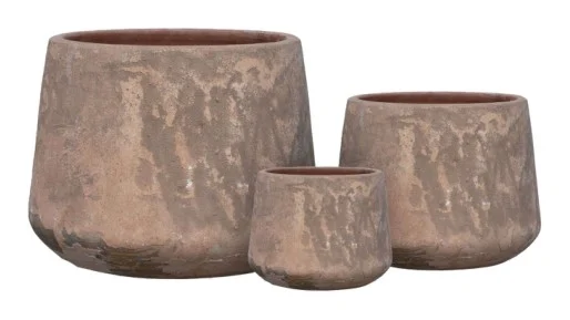 3-Piece Antique-Finish Earthenware Decorative Pot Set complete set
