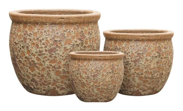 3-Piece Antique-Finish Earthenware Decorative Pot Set complete set