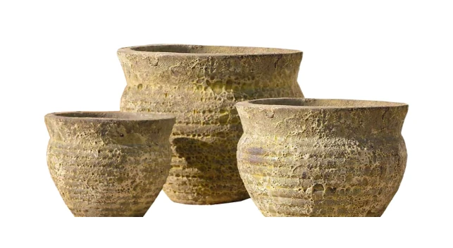 3-Piece Antique-Finish Earthenware Decorative Pot Set — Complete Set 3-Piece Antique-Finish Earthenware Decorative Pot Set complete set