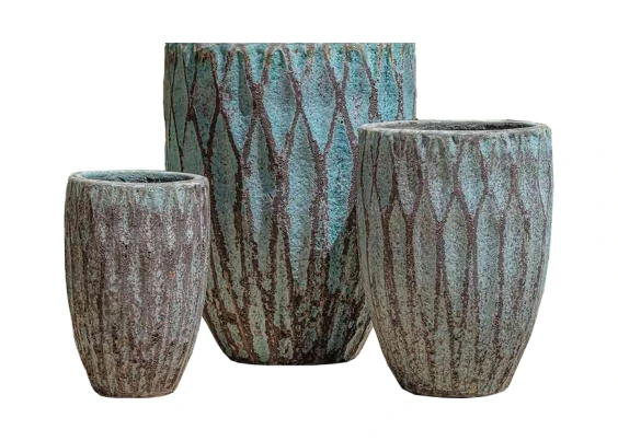 3-Piece Antique-Finish Earthenware Decorative Pot Set complete set