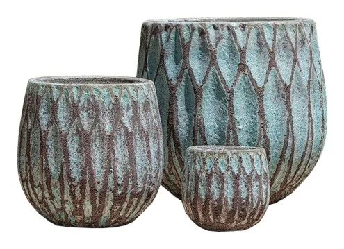 3-Piece Antique-Finish Earthenware Decorative Pot Set complete set