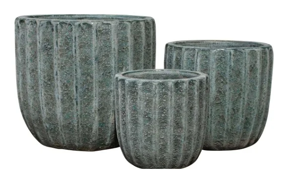 3-Piece Antique-Finish Earthenware Decorative Pot Set complete set