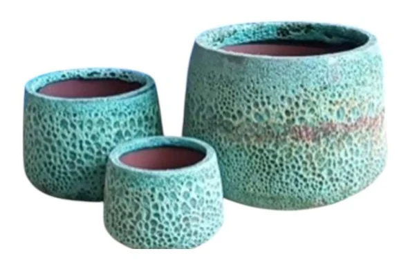 3-Piece Antique-Finish Earthenware Decorative Pot Set complete set