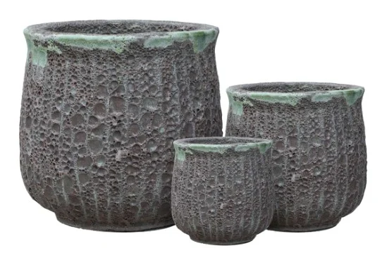 3-Piece Antique-Finish Earthenware Decorative Pot Set complete set