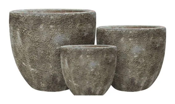 3-Piece Antique-Finish Earthenware Decorative Pot Set complete set