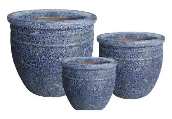3-Piece Antique-Finish Earthenware Decorative Pot Set complete set