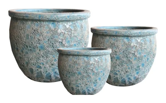 3-Piece Antique-Finish Earthenware Decorative Pot Set complete set