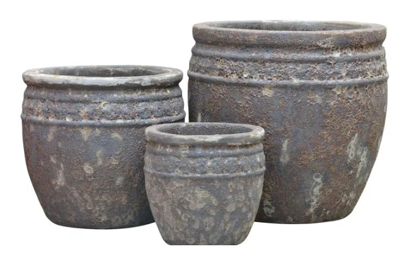 3-Piece Antique-Finish Earthenware Decorative Pot Set complete set