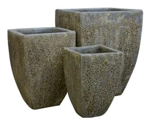 3-Piece Antique-Finish Earthenware Decorative Pot Set complete set