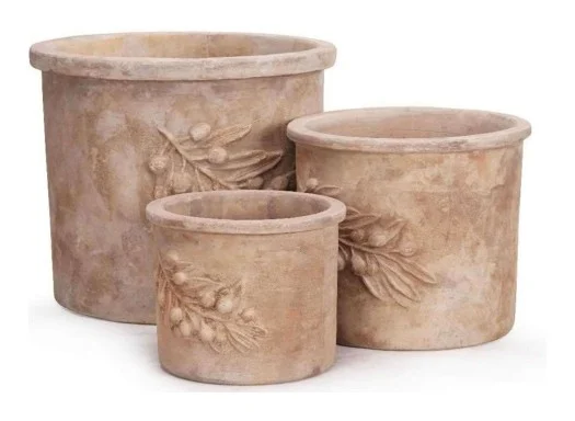 3-Piece Antique-Finish Terracotta Decorative Pot Set complete set