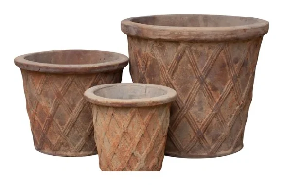 3-Piece Antique-Finish Terracotta Decorative Pot Set complete set