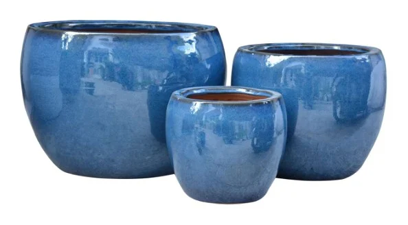 3-Piece Blue Earthenware Decorative Pot Set complete set