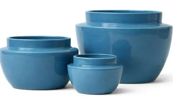 3-Piece Blue Earthenware Decorative Pot Set complete set