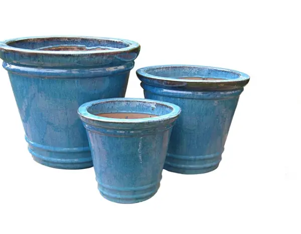 3-Piece Blue Earthenware Decorative Pot Set complete set