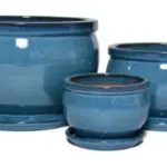 3-Piece Blue Earthenware Decorative Pot Set complete set
