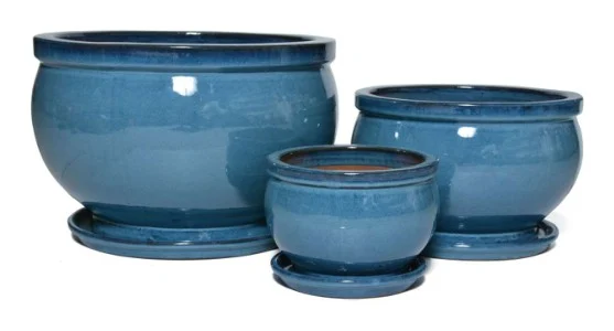 3-Piece Blue Earthenware Decorative Pot Set complete set