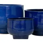 3-Piece Blue Earthenware Decorative Pot Set complete set