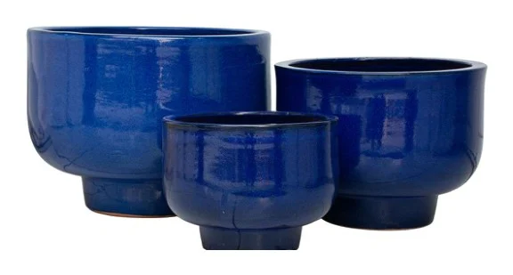 3-Piece Blue Earthenware Decorative Pot Set complete set
