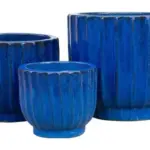 3-Piece Blue Earthenware Decorative Pot Set complete set