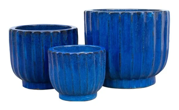 3-Piece Blue Earthenware Decorative Pot Set complete set