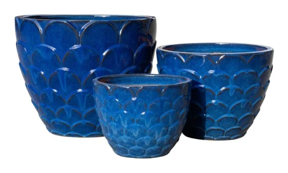 3-Piece Blue Earthenware Decorative Pot Set complete set