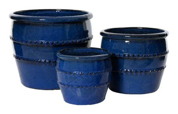 3-Piece Blue Earthenware Decorative Pot Set complete set