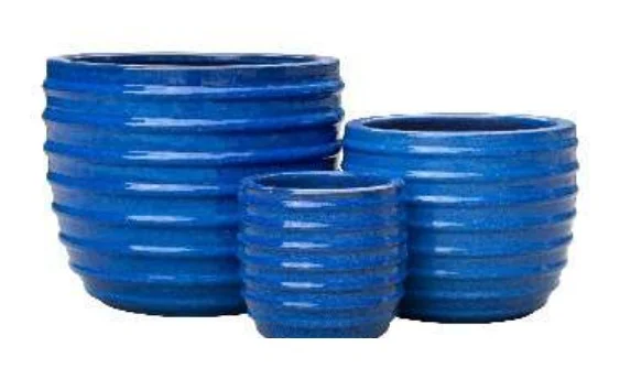 3-Piece Blue Earthenware Decorative Pot Set complete set