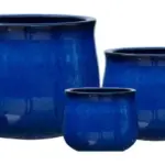 3-Piece Blue Earthenware Decorative Pot Set complete set