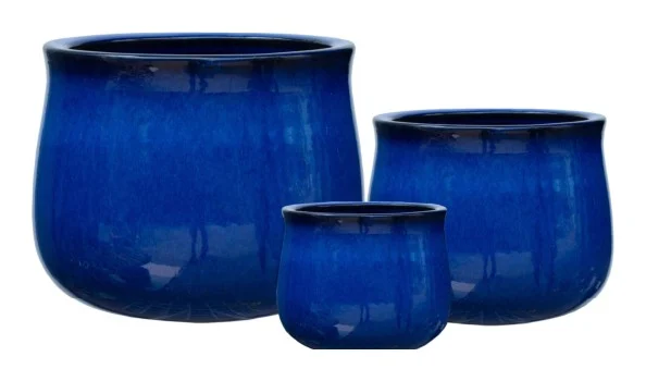 3-Piece Blue Earthenware Decorative Pot Set complete set