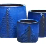 3-Piece Blue Earthenware Decorative Pot Set complete set