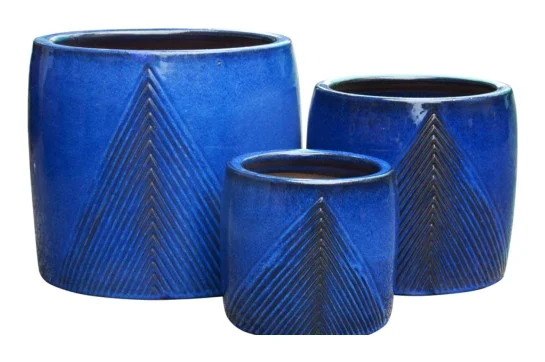 3-Piece Blue Earthenware Decorative Pot Set complete set